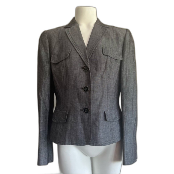 Calvin Klein Linen Blend Gray Jacket Blazer 10 Petite 10P - Picture 1 of 8